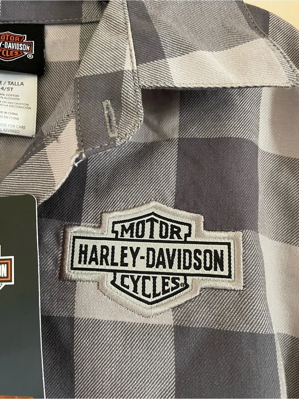 Harley-Davidson Boys Gray Plaid Short-Sleeve Button Shirt
